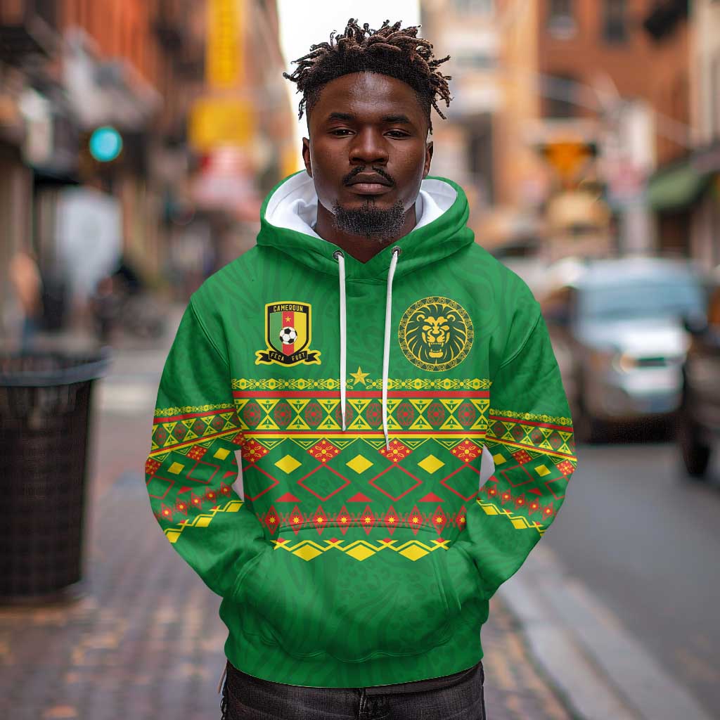 Custom Cameroon Football Hoodie Tribal Motifs Green Color - African Pride