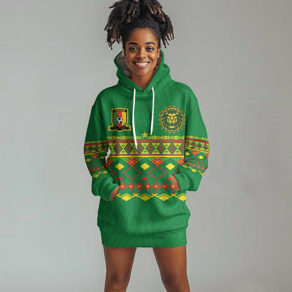 Custom Cameroon Football Hoodie Dress Tribal Motifs Green Color - African Pride