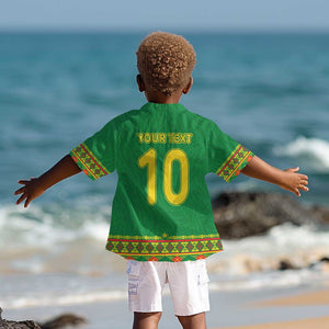 Custom Cameroon Football Kid Hawaiian Shirt Tribal Motifs Green Color - African Pride