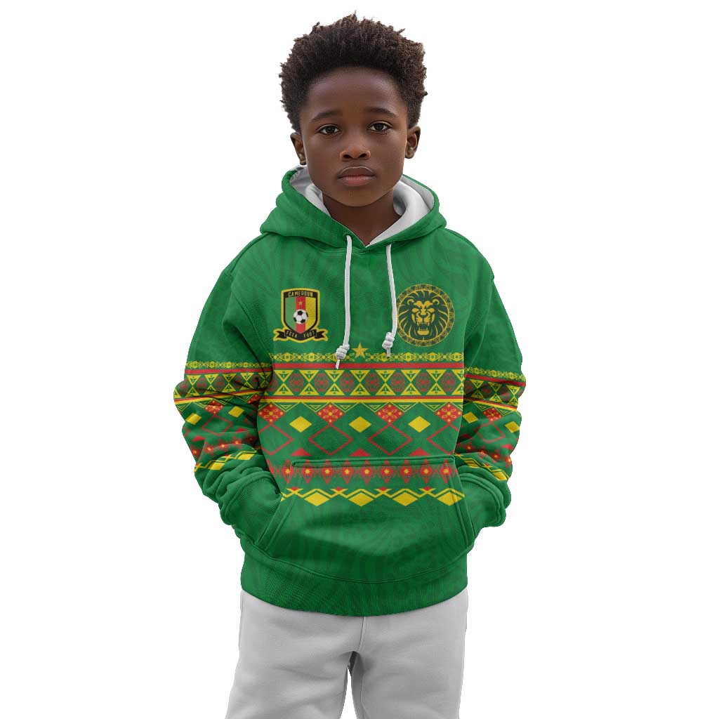 Custom Cameroon Football Kid Hoodie Tribal Motifs Green Color - African Pride