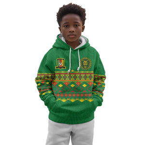 Custom Cameroon Football Kid Hoodie Tribal Motifs Green Color - African Pride