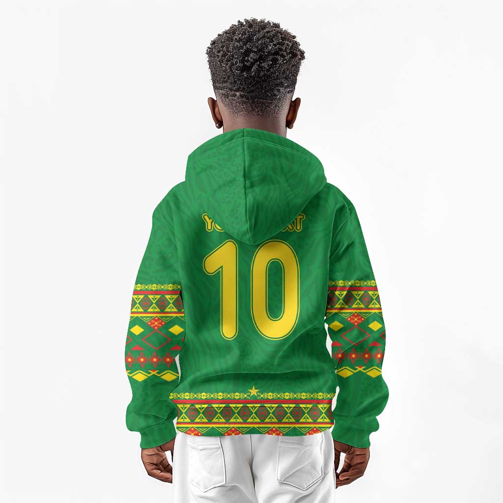 Custom Cameroon Football Kid Hoodie Tribal Motifs Green Color - African Pride