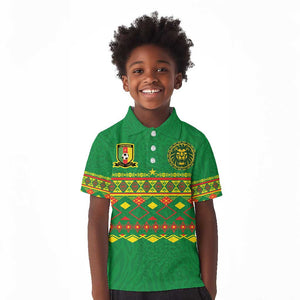 Custom Cameroon Football Kid Polo Shirt Tribal Motifs Green Color - African Pride