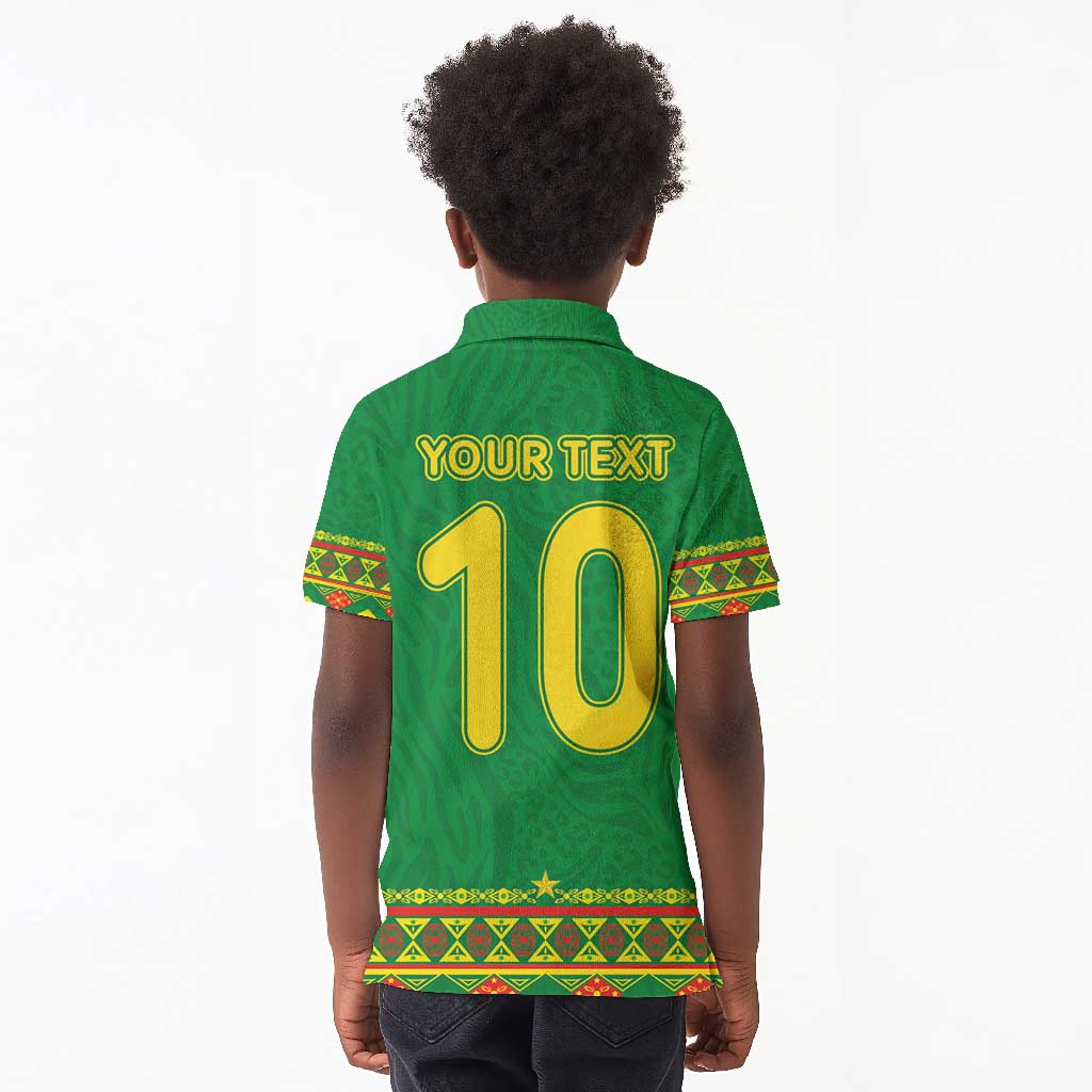 Custom Cameroon Football Kid Polo Shirt Tribal Motifs Green Color - African Pride