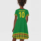 Custom Cameroon Football Kid Short Sleeve Dress Tribal Motifs Green Color - African Pride