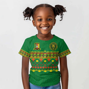 Custom Cameroon Football Kid T shirt Tribal Motifs Green Color - African Pride
