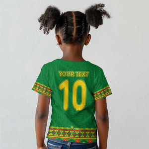Custom Cameroon Football Kid T shirt Tribal Motifs Green Color - African Pride