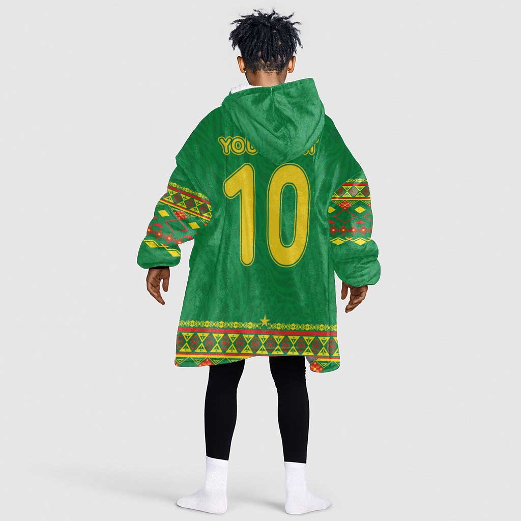 Custom Cameroon Football Kid Wearable Blanket Hoodie Tribal Motifs Green Color - African Pride