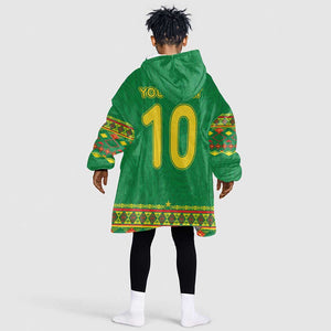 Custom Cameroon Football Kid Wearable Blanket Hoodie Tribal Motifs Green Color - African Pride