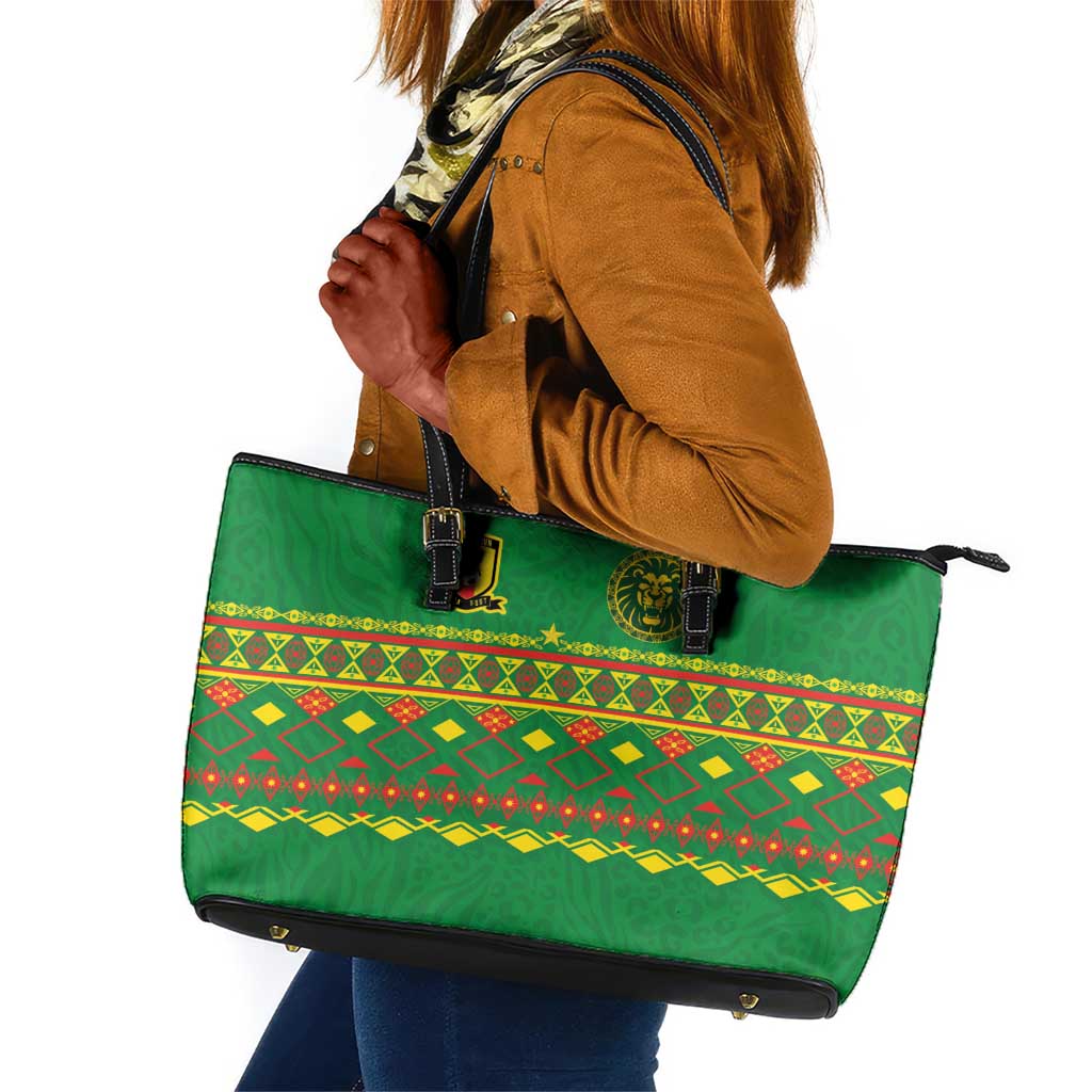 Cameroon Football Leather Tote Bag Tribal Motifs Green Color - African Pride
