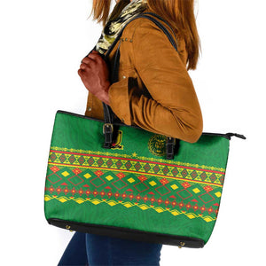 Cameroon Football Leather Tote Bag Tribal Motifs Green Color - African Pride
