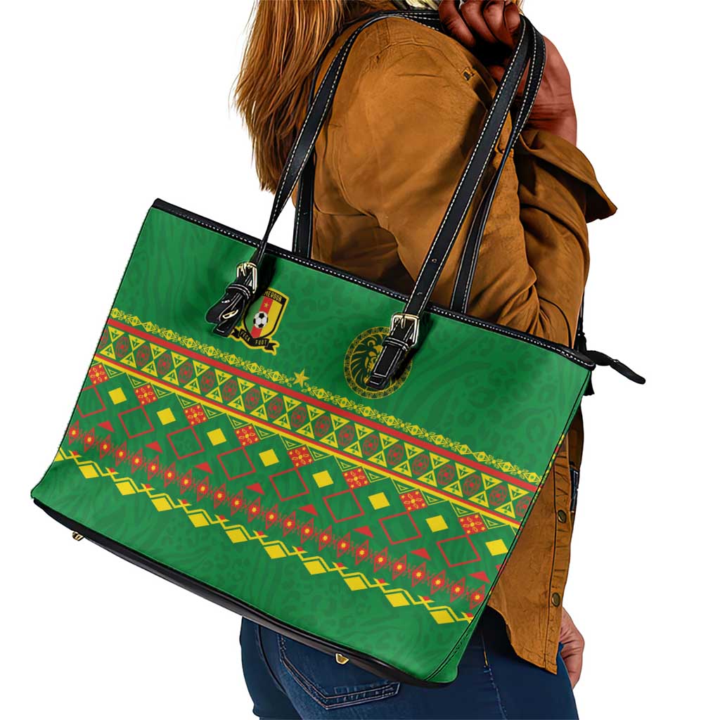 Cameroon Football Leather Tote Bag Tribal Motifs Green Color - African Pride