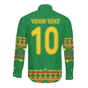 Custom Cameroon Football Long Sleeve Button Shirt Tribal Motifs Green Color - African Pride