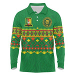 Custom Cameroon Football Long Sleeve Polo Shirt Tribal Motifs Green Color - African Pride