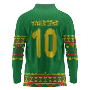 Custom Cameroon Football Long Sleeve Polo Shirt Tribal Motifs Green Color - African Pride