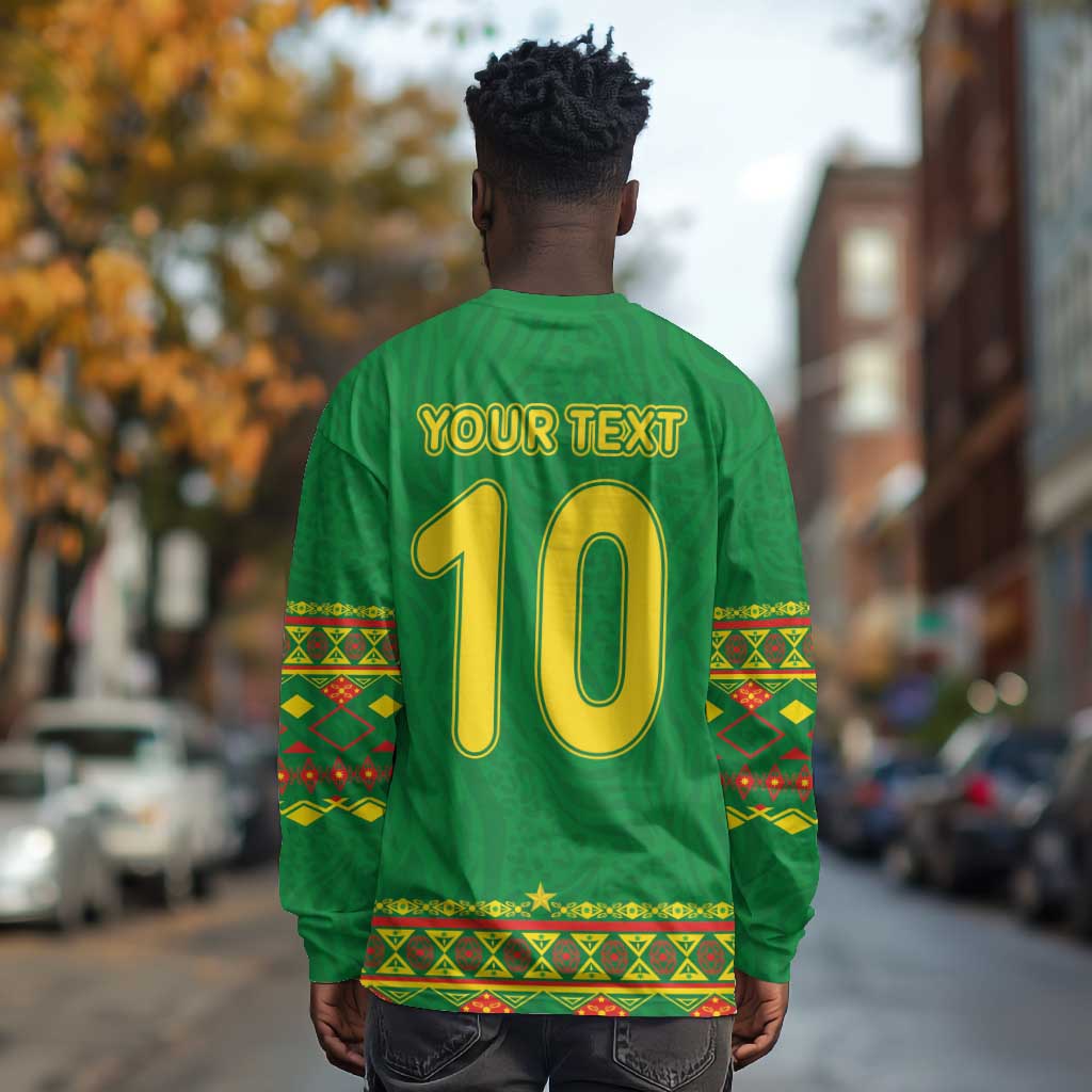 Custom Cameroon Football Long Sleeve Shirt Tribal Motifs Green Color - African Pride