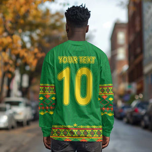 Custom Cameroon Football Long Sleeve Shirt Tribal Motifs Green Color - African Pride