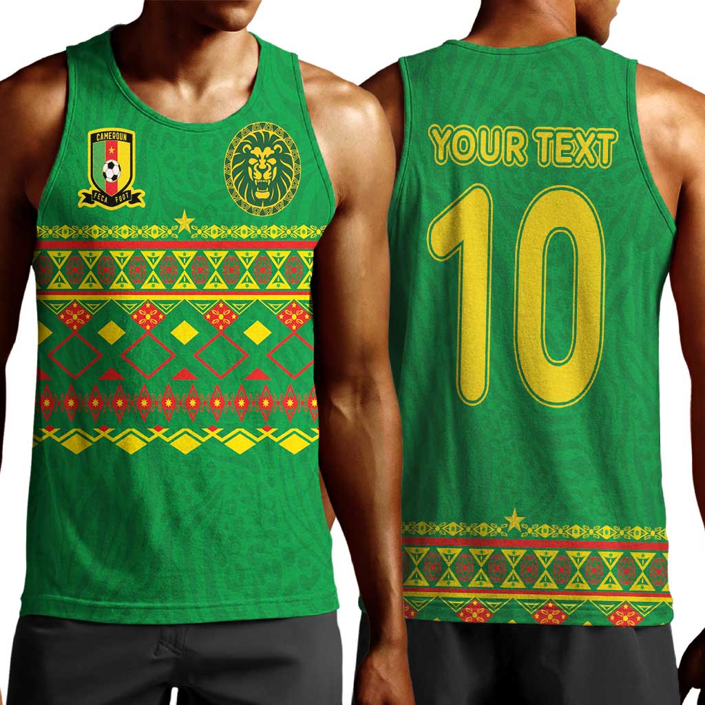 Custom Cameroon Football Men Tank Top Tribal Motifs Green Color - African Pride