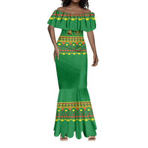 Custom Cameroon Football Mermaid Dress Tribal Motifs Green Color - African Pride