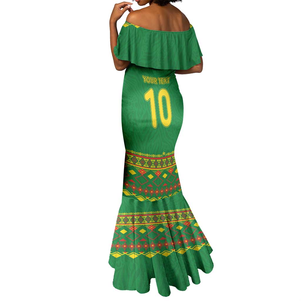 Custom Cameroon Football Mermaid Dress Tribal Motifs Green Color - African Pride