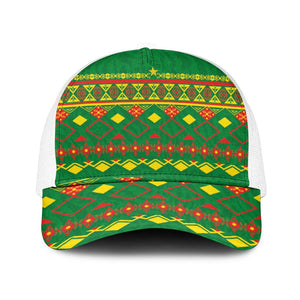 Cameroon Football Mesh Trucker Cap Tribal Motifs Green Color - African Pride