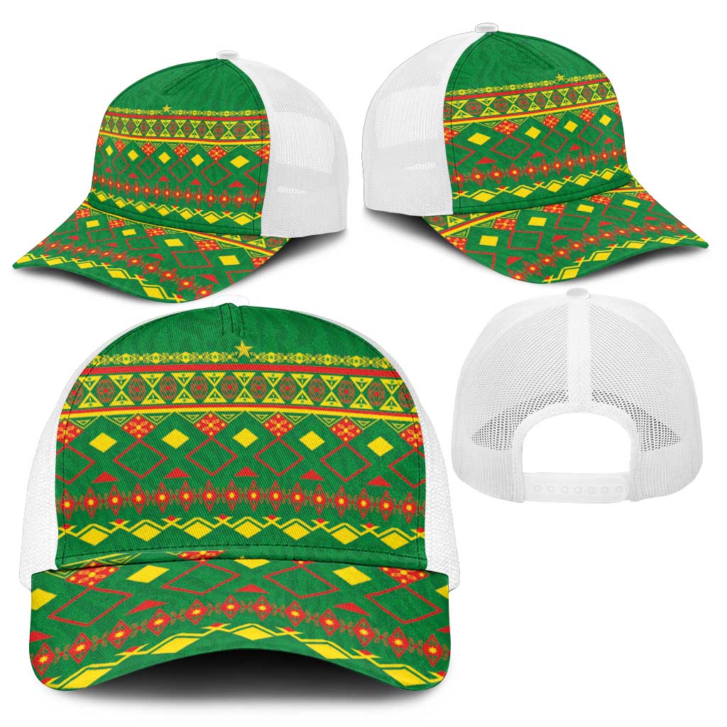 Cameroon Football Mesh Trucker Cap Tribal Motifs Green Color - African Pride