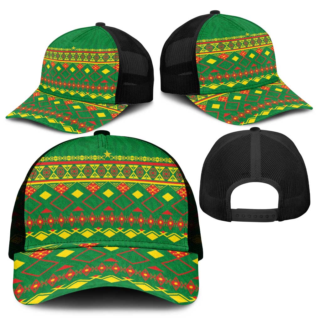 Cameroon Football Mesh Trucker Cap Tribal Motifs Green Color - African Pride