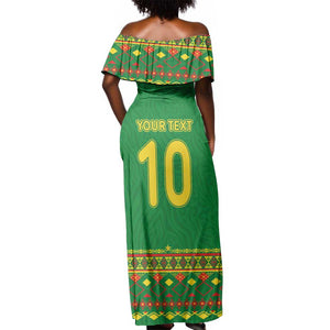Custom Cameroon Football Off Shoulder Maxi Dress Tribal Motifs Green Color - African Pride