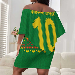 Custom Cameroon Football Off Shoulder Short Dress Tribal Motifs Green Color - African Pride