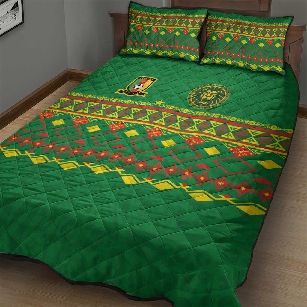 Cameroon Football Quilt Bed Set Tribal Motifs Green Color - African Pride