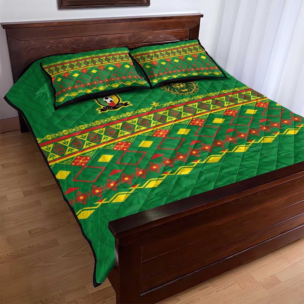 Cameroon Football Quilt Bed Set Tribal Motifs Green Color - African Pride