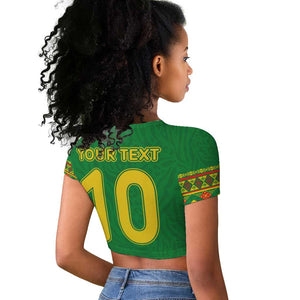 Custom Cameroon Football Raglan Cropped T shirt Tribal Motifs Green Color - African Pride