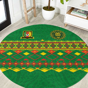 Cameroon Football Round Carpet Tribal Motifs Green Color - African Pride