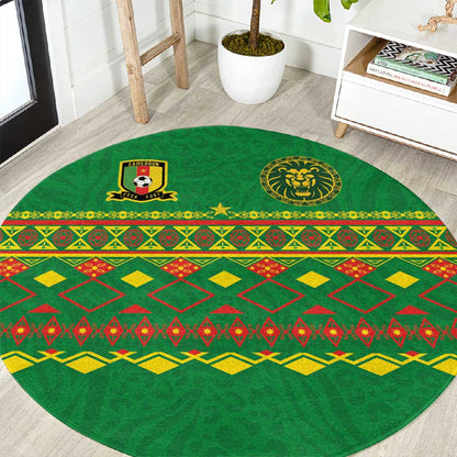 Cameroon Football Round Carpet Tribal Motifs Green Color - African Pride