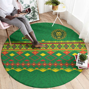 Cameroon Football Round Carpet Tribal Motifs Green Color - African Pride