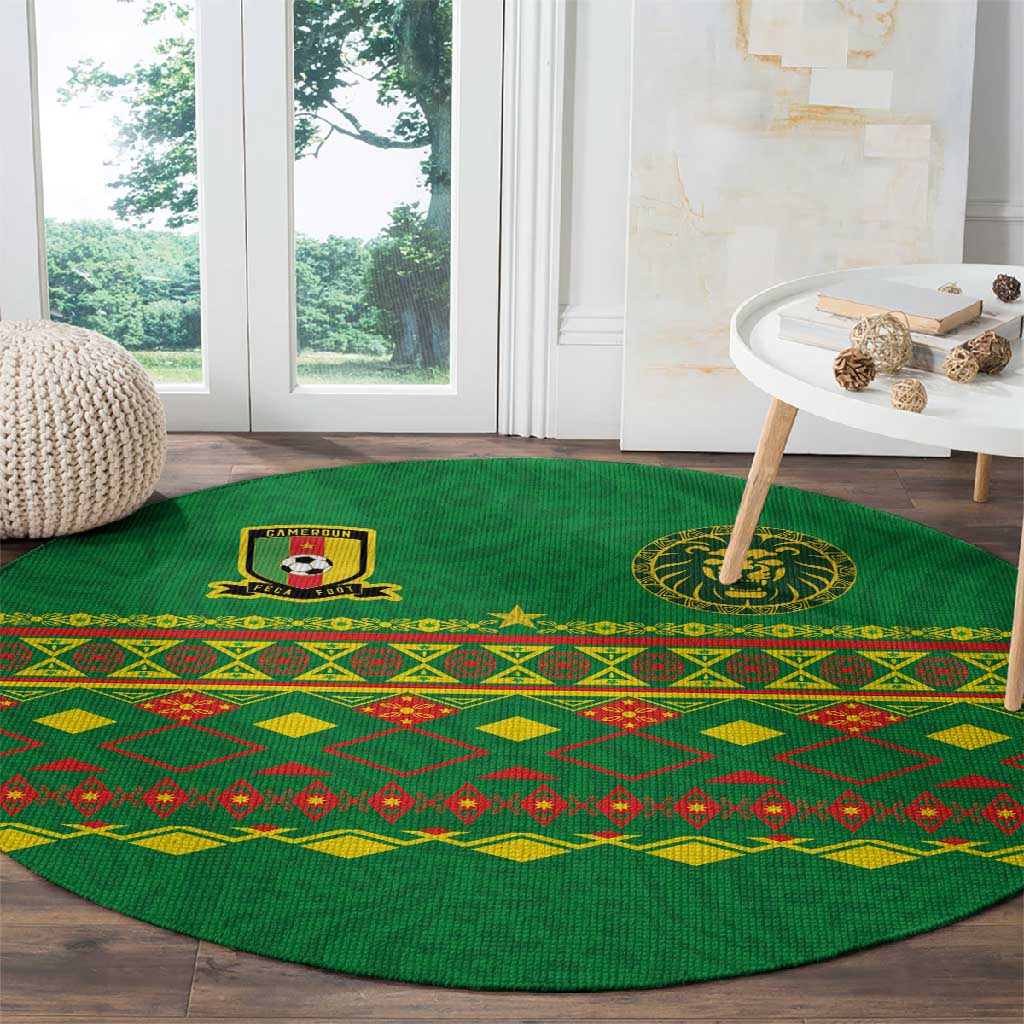 Cameroon Football Round Carpet Tribal Motifs Green Color - African Pride
