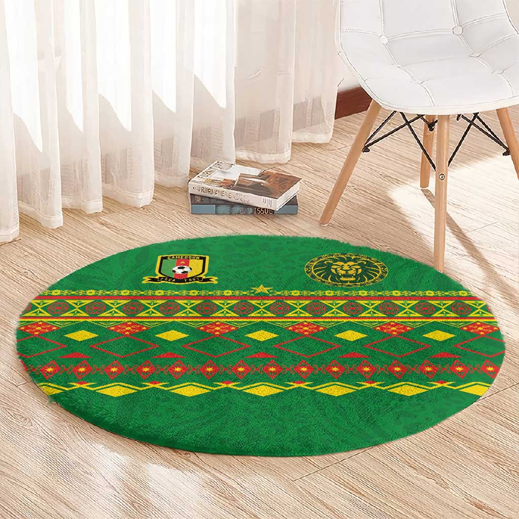 Cameroon Football Round Carpet Tribal Motifs Green Color - African Pride