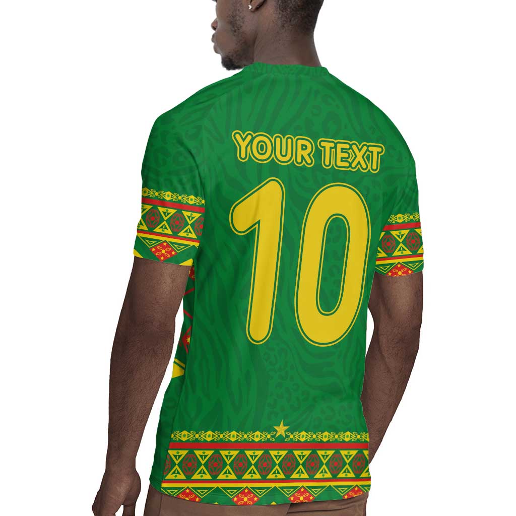 Custom Cameroon Football Rugby Jersey Tribal Motifs Green Color - African Pride