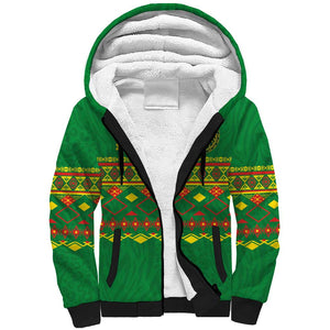 Custom Cameroon Football Sherpa Hoodie Tribal Motifs Green Color - African Pride
