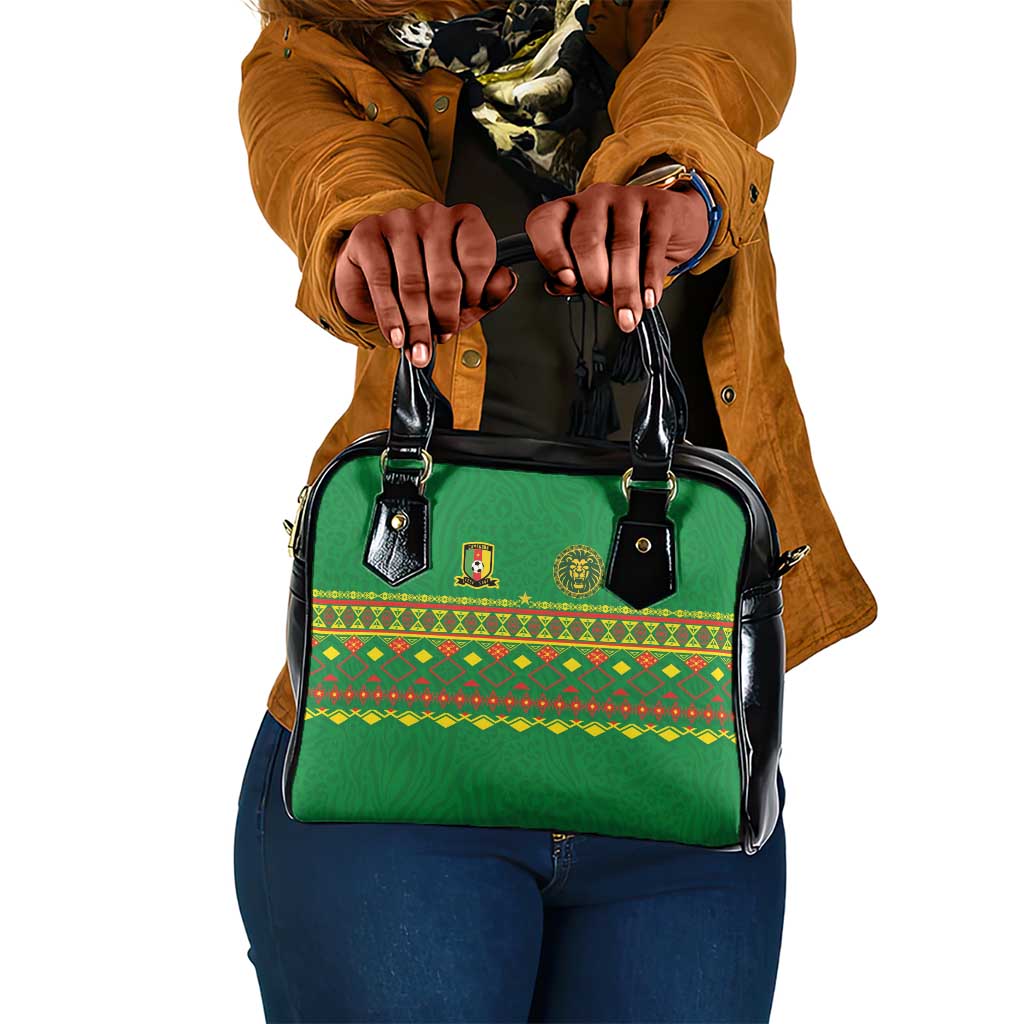 Cameroon Football Shoulder Handbag Tribal Motifs Green Color - African Pride