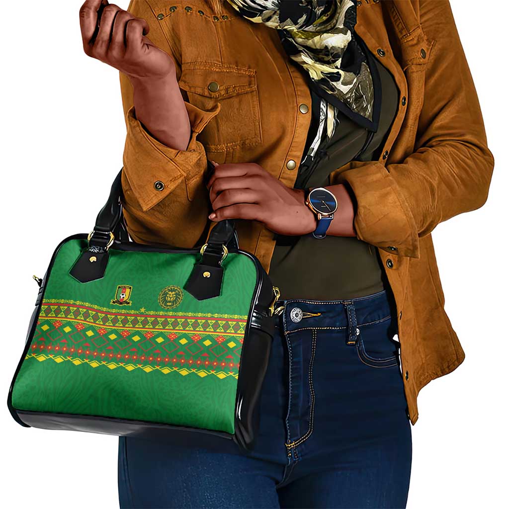 Cameroon Football Shoulder Handbag Tribal Motifs Green Color - African Pride