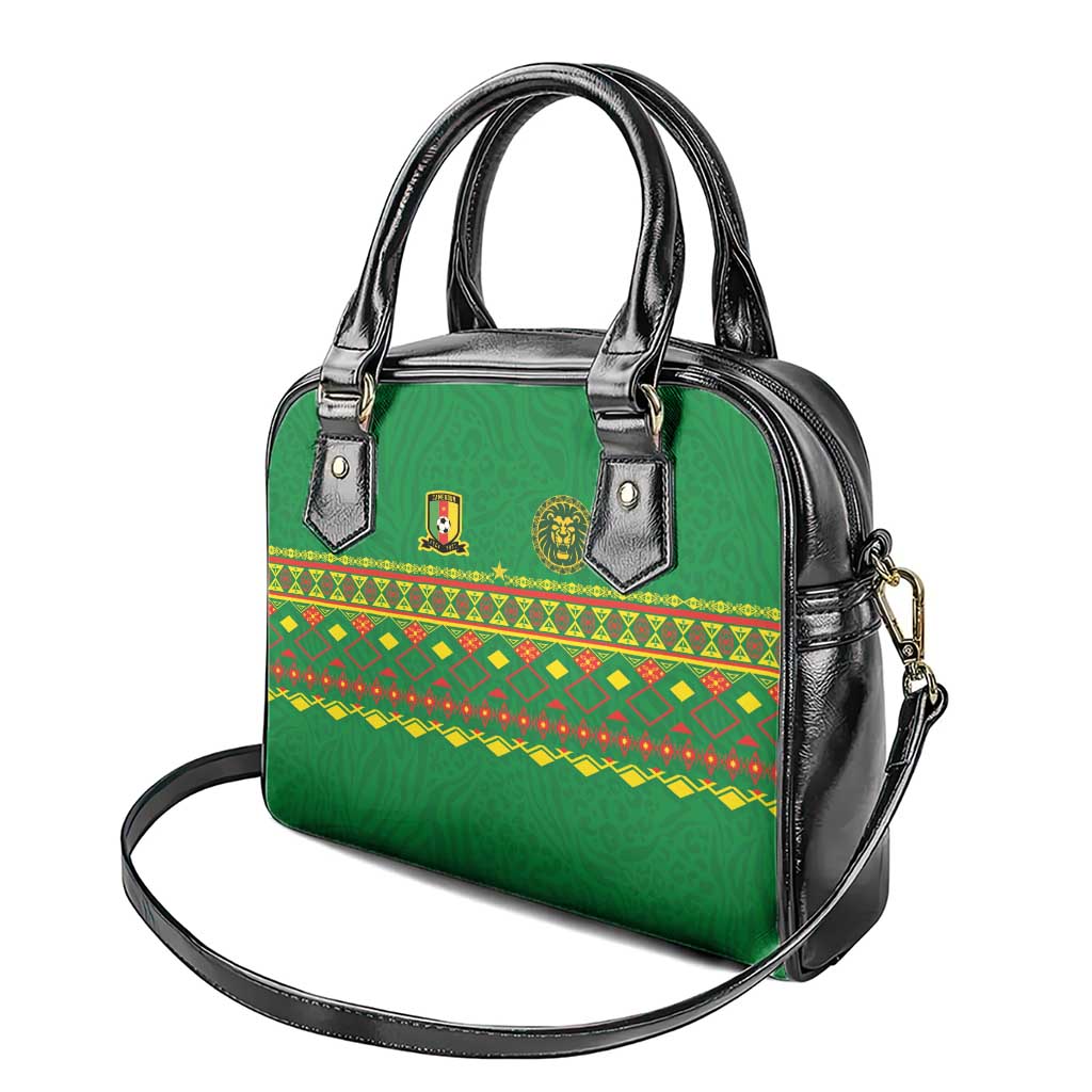 Cameroon Football Shoulder Handbag Tribal Motifs Green Color - African Pride