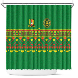 Cameroon Football Shower Curtain Tribal Motifs Green Color - African Pride