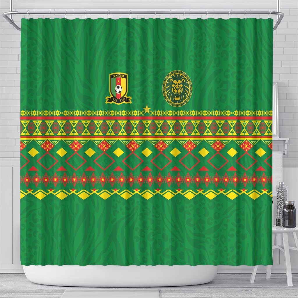 Cameroon Football Shower Curtain Tribal Motifs Green Color - African Pride