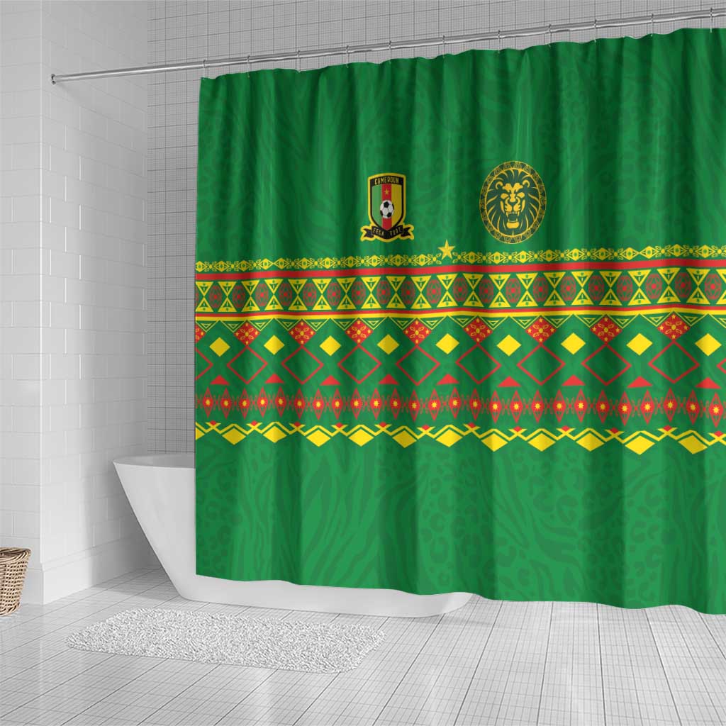 Cameroon Football Shower Curtain Tribal Motifs Green Color - African Pride