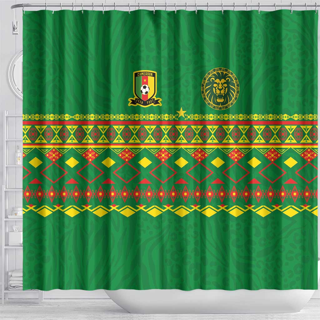 Cameroon Football Shower Curtain Tribal Motifs Green Color - African Pride
