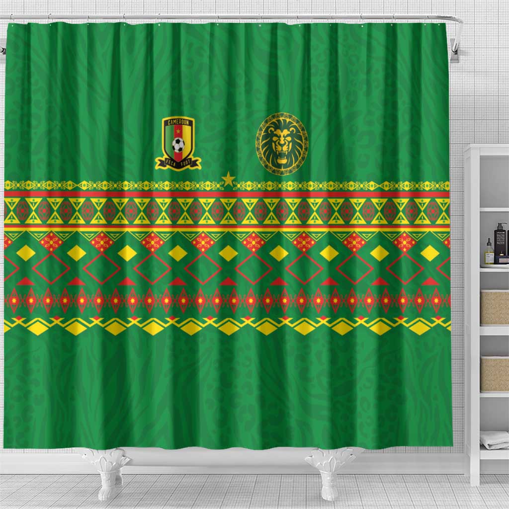 Cameroon Football Shower Curtain Tribal Motifs Green Color - African Pride
