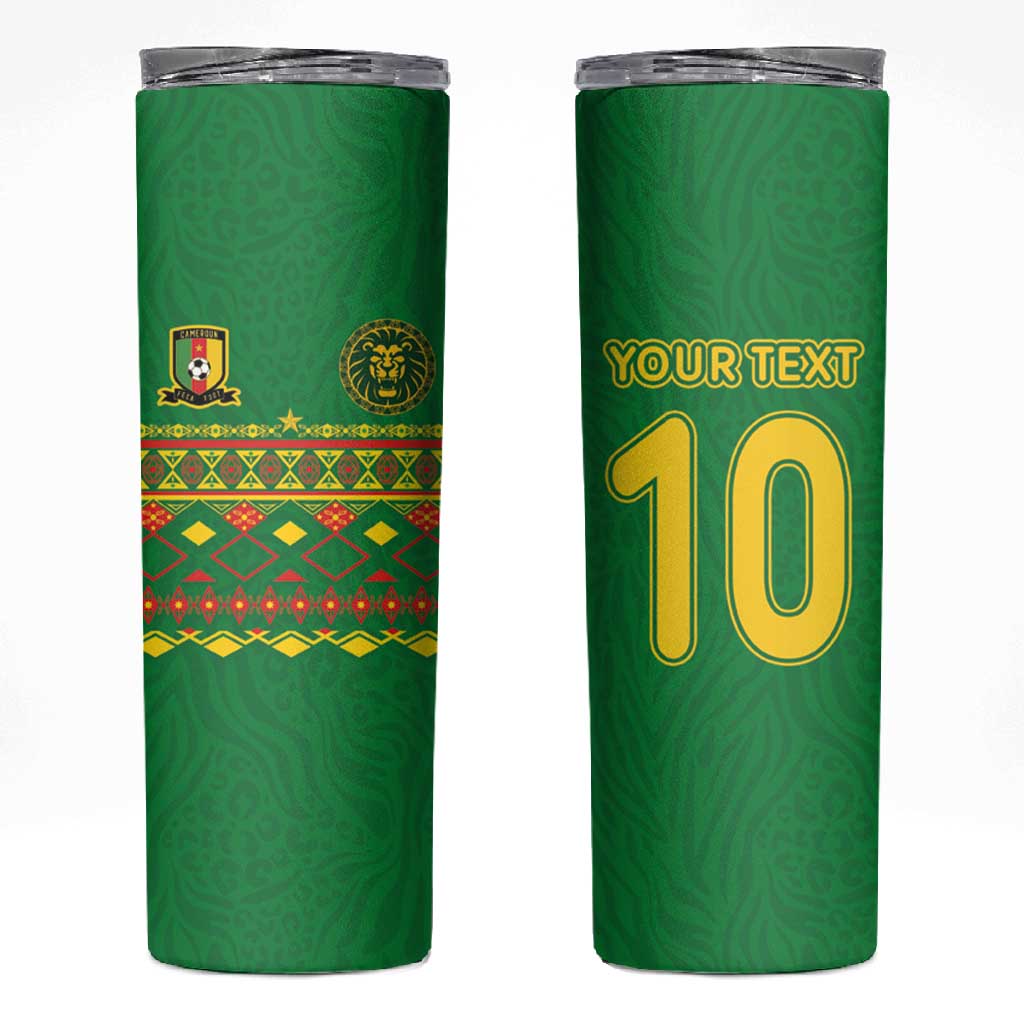 Custom Cameroon Football Skinny Tumbler Tribal Motifs Green Color - African Pride