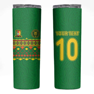 Custom Cameroon Football Skinny Tumbler Tribal Motifs Green Color - African Pride