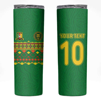 Custom Cameroon Football Skinny Tumbler Tribal Motifs Green Color - African Pride